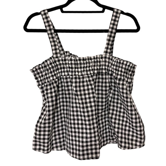 Amazon Tops - Gingham Smocked Tie Front Camisole Top Black White Check Sleeveless Size L